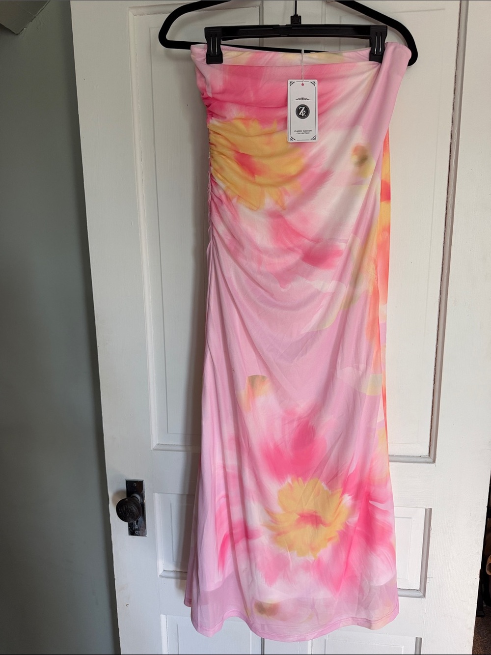 Strapless Pink Floral Midi/Maxi Dress